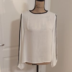 Elegant White Blouse with Black Trim